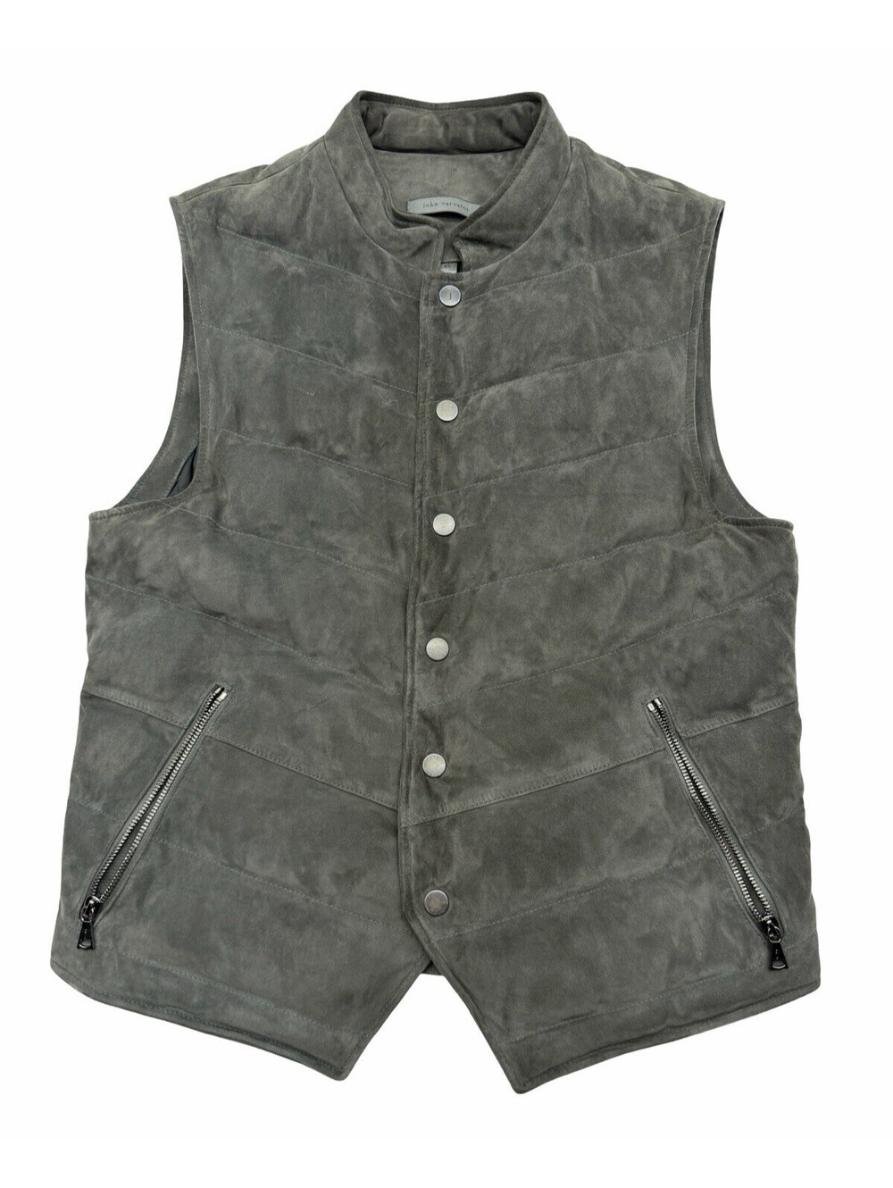 John Varvatos Jackson Goat Suede Leather Snap Button Vest Grey Size EU 46 US 36